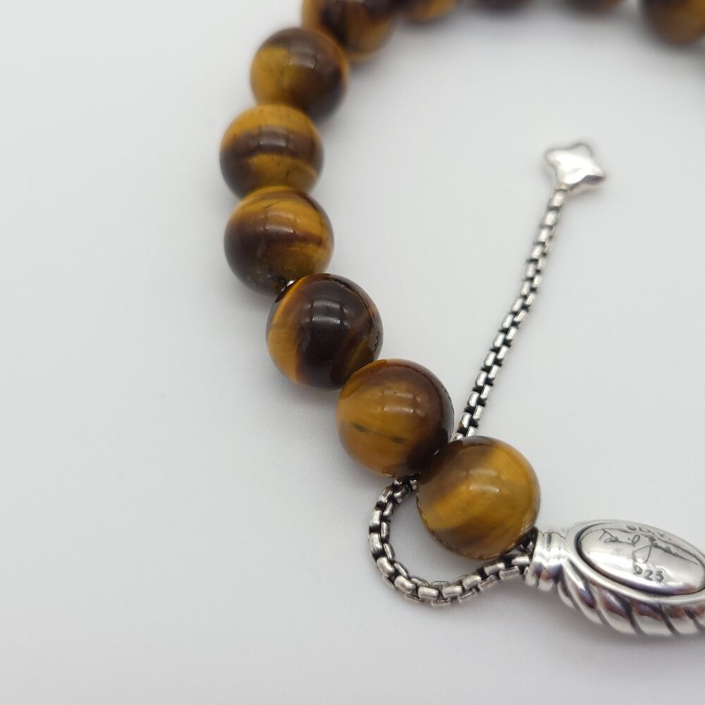 David Yurman Sterling Silver 8mm Tiger's Eye Spiritual Bead Beaded Pull Bracelet - Picture 4 of 7